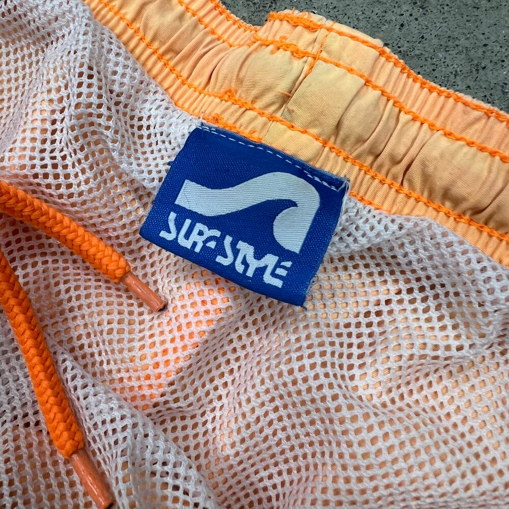 Vintage 90s Surf Style Swim Trunks XL Peach Orange Nylon Shorts Beach Surfer - Picture 8 of 16